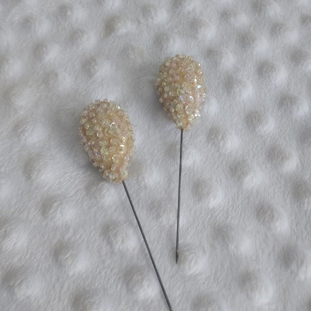 Vintage Aurora Borealis Hat Pin Sequins AB Stick Pin Lot 2 Antique Jewelry Pearl